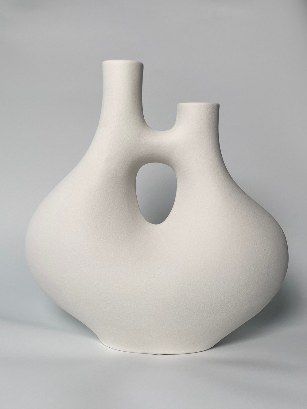 Contemporary Sculptural Ceramic Vase in White with Dual Spouts
